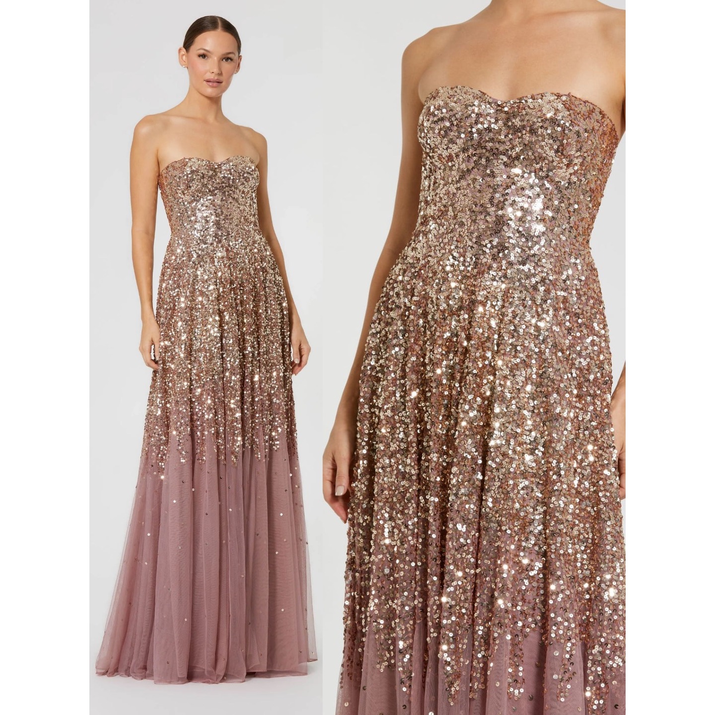 Mac Duggal Pink Strapless Sweetheart Neck Sequin Ombre Gown $698 - Size 8